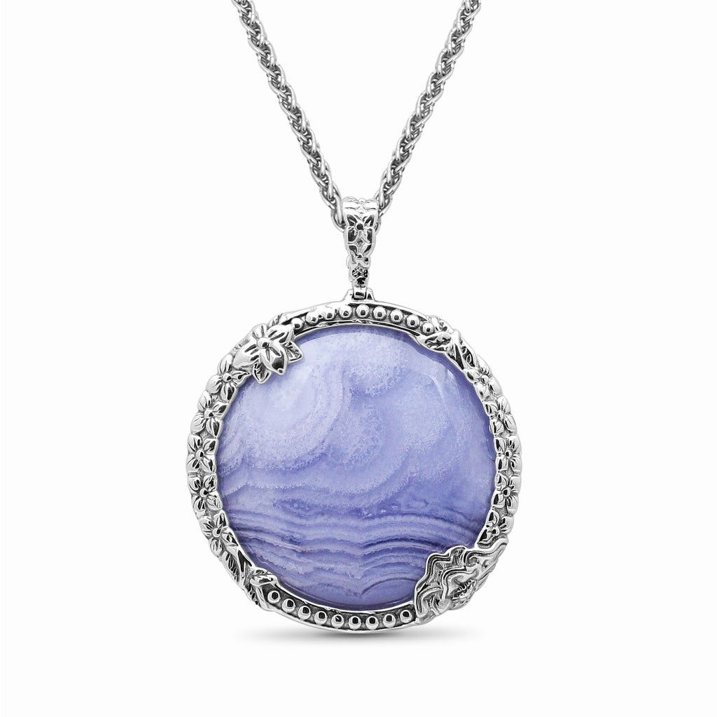 Garden of Stephen Blue Lace Agate Reversible Pendant in Sterling Silver