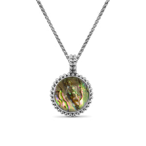 Garden of Stephen Smooth Rock Crystal Over Green Abalone Backing and Gold Plaque Pendant in Sterling Silver