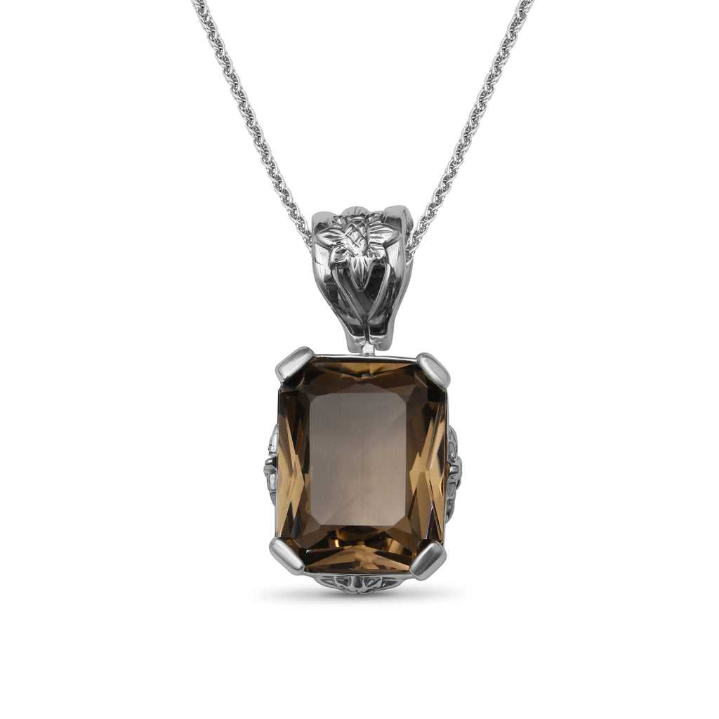 Garden of Stephen 40.80ct Faceted Smoky Quartz Pendant in Sterling Silver