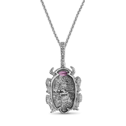 Garden of Stephen Amethyst Phosphosiderite Natural Quartz and Abalone Scarab Pendant in Sterling Silver