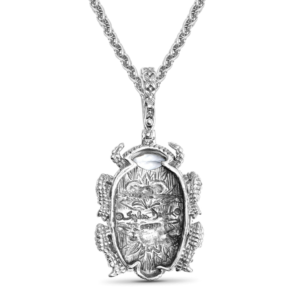 Garden of Stephen Blue Topaz Turquoise Natural Quartz and Abalone Scarab Pendant in Sterling Silver
