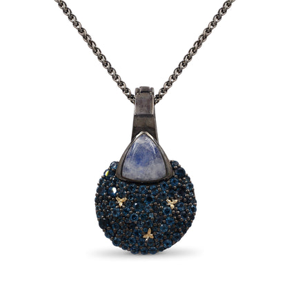 Garden of Stephen Rainbow Moonstone and London Blue Topaz Pendant in Sterling Silver with 18K Gold Flowers
