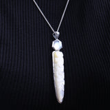 Carventurous 53.70ct Hand Carved Mother of Pearl and Faceted Natural Quartz Pendant in Sterling Silver