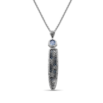 Carventurous Hand Carved Turquoise and Faceted Galactical Blue Topaz Pendant in Sterling Silver