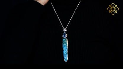 Carventurous Hand Carved Turquoise and Faceted Galactical Blue Topaz Pendant in Sterling Silver
