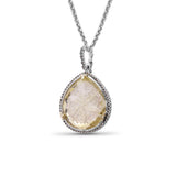 Carventurous Internally Carved Natural Quartz Gold Lining with Champagne Diamonds Necklace in Sterling Silver with 18K Gold Flowers