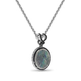 Carventurous Hand Carved Natural Quartz Abalone and Black Diamond 1.09ct Pendant in Sterling Silver