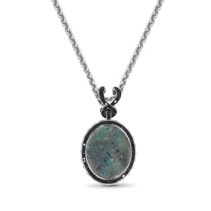 Carventurous Hand Carved Natural Quartz Abalone and Black Diamond 1.09ct Pendant in Sterling Silver