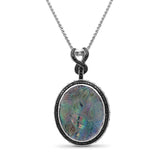 Carventurous Hand Carved Natural Quartz Abalone and Black Diamond 1.12ct Pendant in Sterling Silver