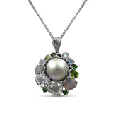 Rockrageous Mabe Pearl Green Tourmaline Green Labradorite Chrome Diopside Peridot Moonstone and Green Prasiolite Pendant in Sterling Silver