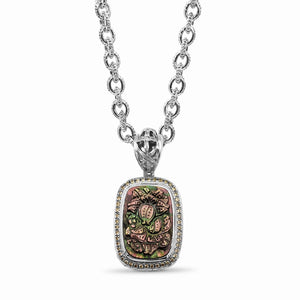 Legacy Hand Carved Tahitian Mother of Pearl Pendant in Sterling Silver with 0.50ct Champagne Diamonds