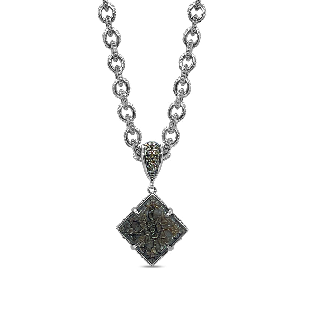 Legacy Tahitian Mother of Pearl Pendant Carving with 0.25ct Natural Champagne Diamonds
