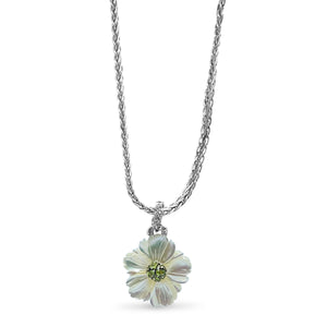 Colorbloom Hand Carved Mother of Pearl Flower Large Peridot Pendant in Sterling Silver
