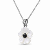 Colorbloom Hand Carved Mother of Pearl Large and Black Spinel Flower Pendant in Sterling Silver