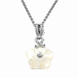 Colorbloom Hand Carved Mother of Pearl Flower Medium with Swiss Blue Topaz Pendant in Sterling Silver