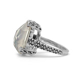 Galactical Crystal Quartz and Mother of Pearl Freeform Solitaire Ring in Sterling Silver
