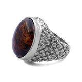 Garden of Stephen Oval Medium Amber Cabochon Ring with Engraved Sterling Silver