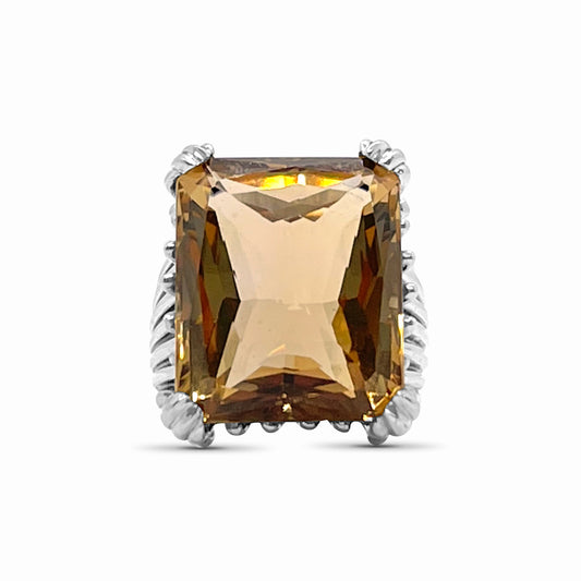 Garden of Stephen Faceted Emerald Cut Champagne Quartz Ring in Sterling Silver