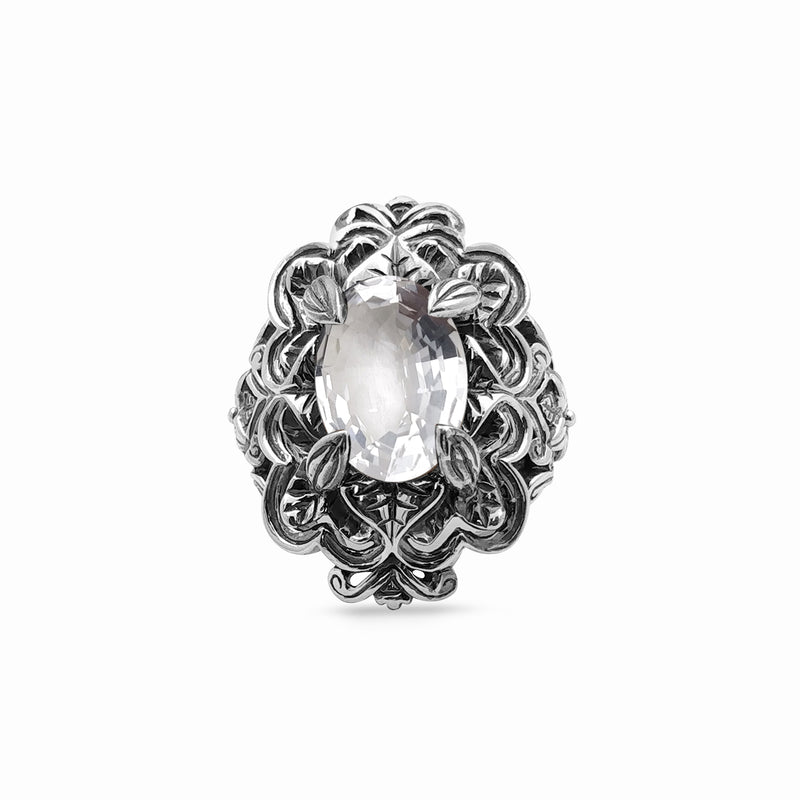 アクセサリー STEPHEN DWECK CRYSTAL QUARTZ RING Stunning Signed Stephen Dweck Sterling Silver Carved Clear