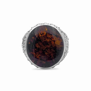 Garden of Stephen Oval Medium Amber Cabochon Ring with Engraved Sterling Silver