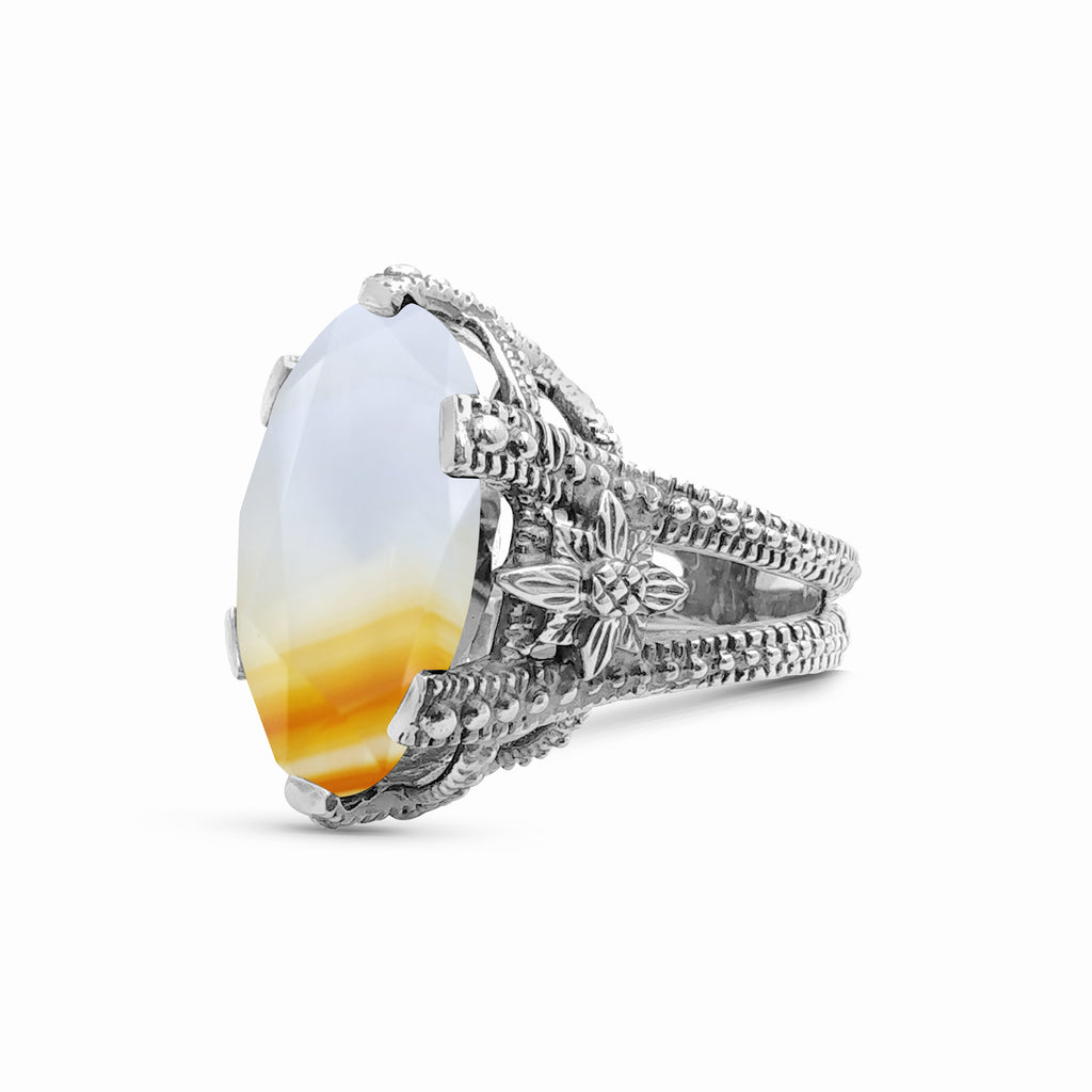 Garden of Stephen Natural Quartz and Banded Agate Ring in Sterling Silver