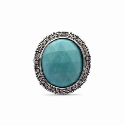 Garden of Stephen Faceted American Turquoise Ring and Champagne Diamond 0.55ct Ring in Sterling Silver