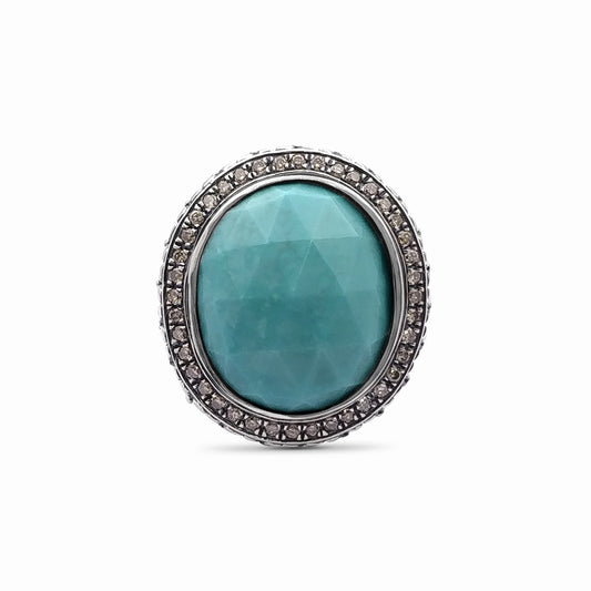 Garden of Stephen Faceted American Turquoise Ring and Champagne Diamond 0.55ct Ring in Sterling Silver