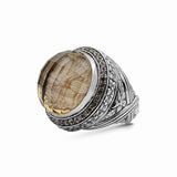 Garden of Stephen Internally Carved Smoky Quartz and Champagne Diamond 0.55ct Ring in Sterling Silver