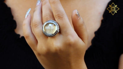 Garden of Stephen Internally Carved Smoky Quartz and Champagne Diamond 0.55ct Ring in Sterling Silver