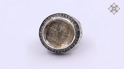 Garden of Stephen Internally Carved Smoky Quartz and Champagne Diamond 0.55ct Ring in Sterling Silver