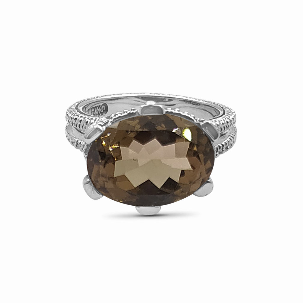 Garden of Stephen Oval Faceted Smoky Quartz Ring in Sterling Silver