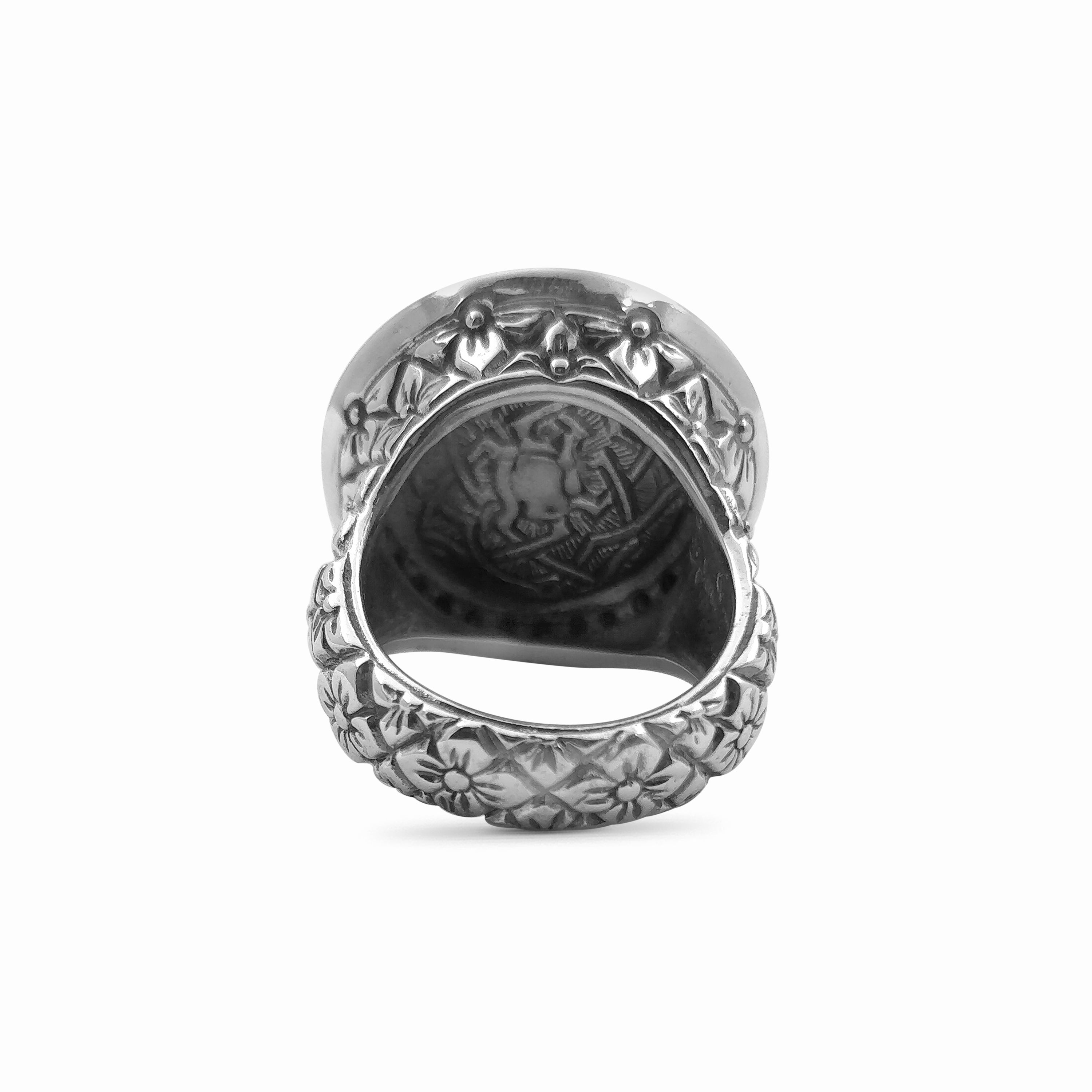 Garden of Stephen 18MM Round Black Vein Turquoise Ring in