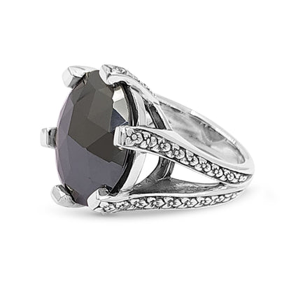 Garden of Stephen 20MM Round Faceted Hematite Gemstone Ring in Sterling Silver
