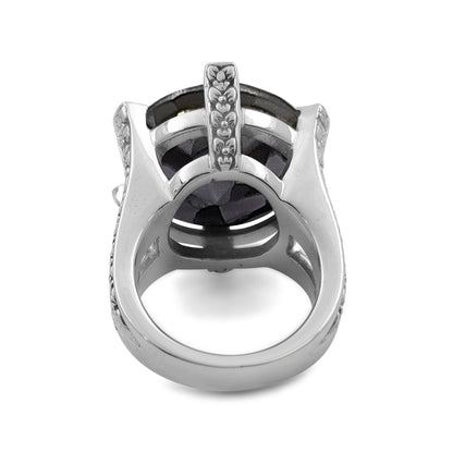 Garden of Stephen 20MM Round Faceted Hematite Gemstone Ring in Sterling Silver