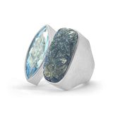 Garden of Stephen Hand Carved Labradorite Faceted Blue Topaz Ring in Sterling Silver