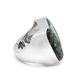 Garden of Stephen Hand Carved Labradorite Faceted Blue Topaz Ring in Sterling Silver