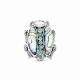 Garden of Stephen Abalone and Green Amethyst Scarab Sterling Silver Ring