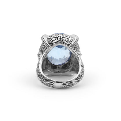 Garden of Stephen Faceted Blue Topaz Ring in Engraved Sterling Silver