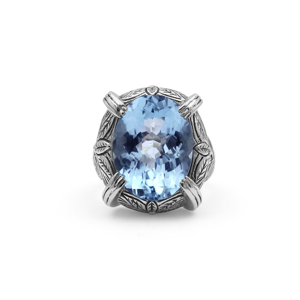 Garden of Stephen Faceted Blue Topaz Ring in Engraved Sterling Silver