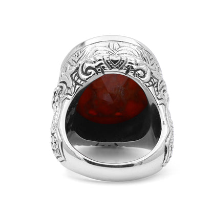 Garden of Stephen Red Agate And Mother of Pearl Ring in Sterling Silver