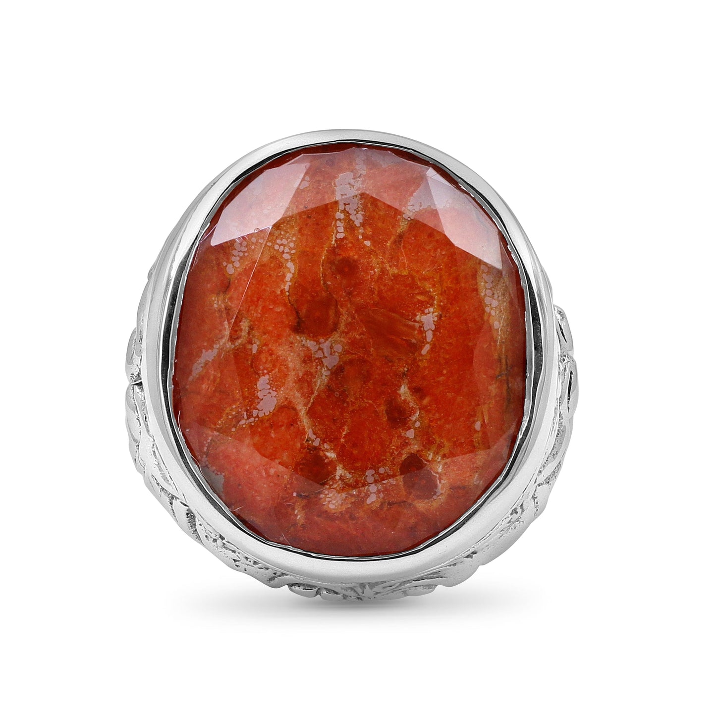 Garden of Stephen Red Agate And Mother of Pearl Ring in Sterling Silver