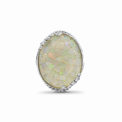 Garden of Stephen White Opal Mosaic Triplet Smooth Ring in Sterling Silver