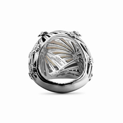 Garden of Stephen Gold Hair Rutilated Quartz and Mother of Pearl Ring in Sterling Silver