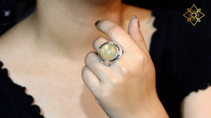 Garden of Stephen Gold Hair Rutilated Quartz and Mother of Pearl Ring in Sterling Silver