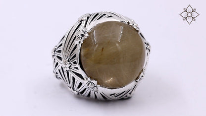 Garden of Stephen Gold Hair Rutilated Quartz and Mother of Pearl Ring in Sterling Silver