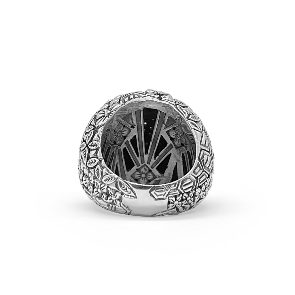 Kyoto White Diamond 0.85ct Engraved Ring Sterling Silver