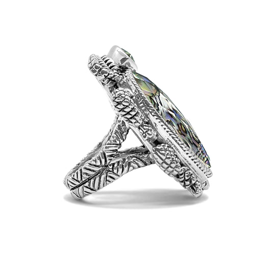Garden of Stephen Abalone and Green Amethyst Scarab Sterling Silver Ring