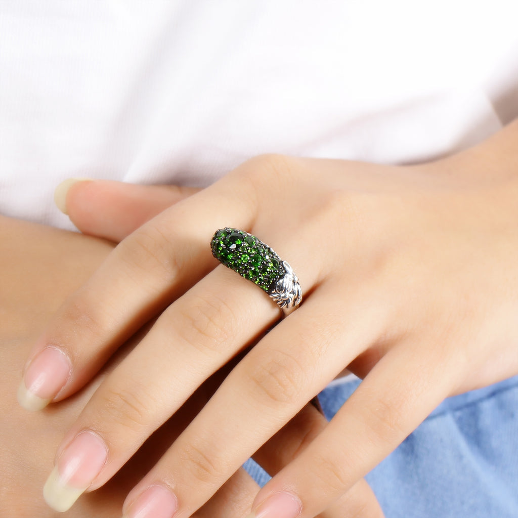 Garden of Stephen Faceted Chrome Diopside Open and Close Ring in Sterling Silver