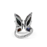 Garden of Stephen Faceted Natural Quartz Abalone and Peridot Butterfly Ring in Sterling Silver