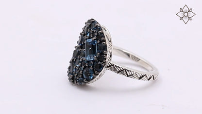 Garden of Stephen London Blue Topaz Pave Ring in Sterling Silver